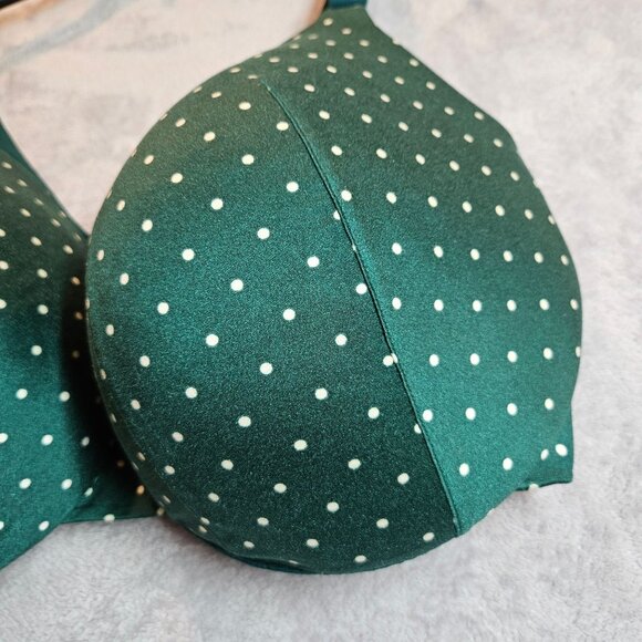 Cacique Polka Dot Full Coverage Lightly Lined Bra 40F Green Adjustable Straps - Picture 3 of 16